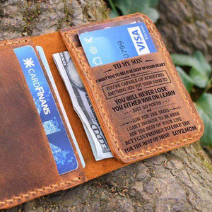Mom To Son -You Will Never Lose- Leather Bifold Wallet