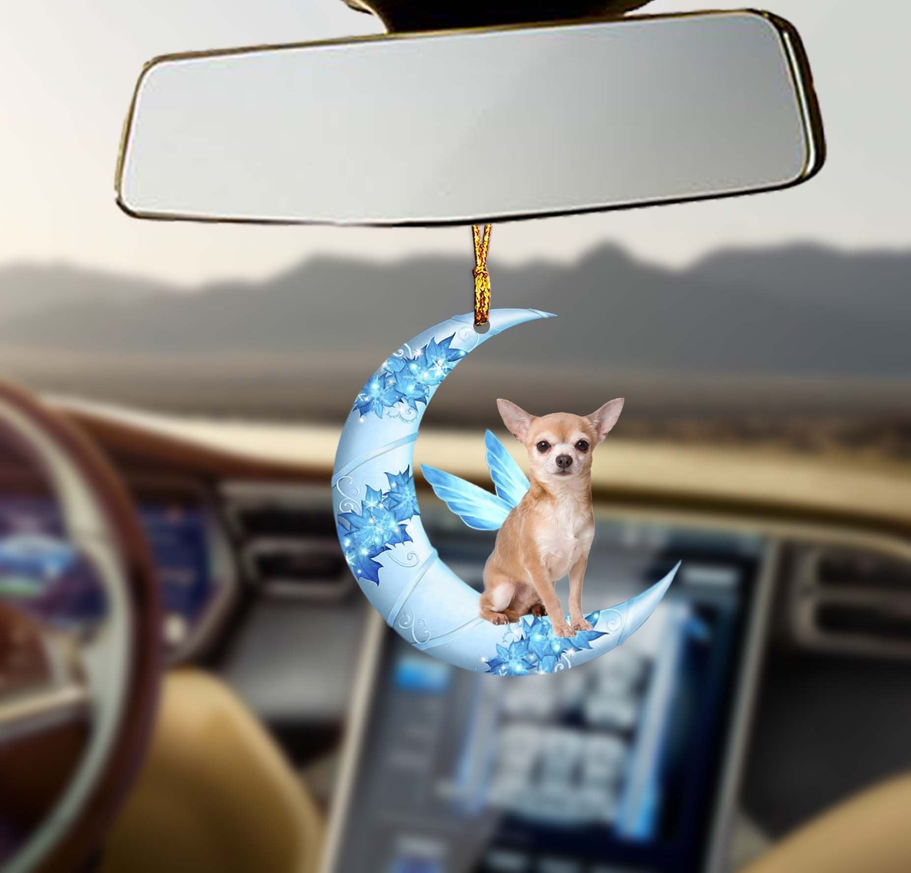 Fun Car Decor dog Angel From The Moon Ornament 2 Sides