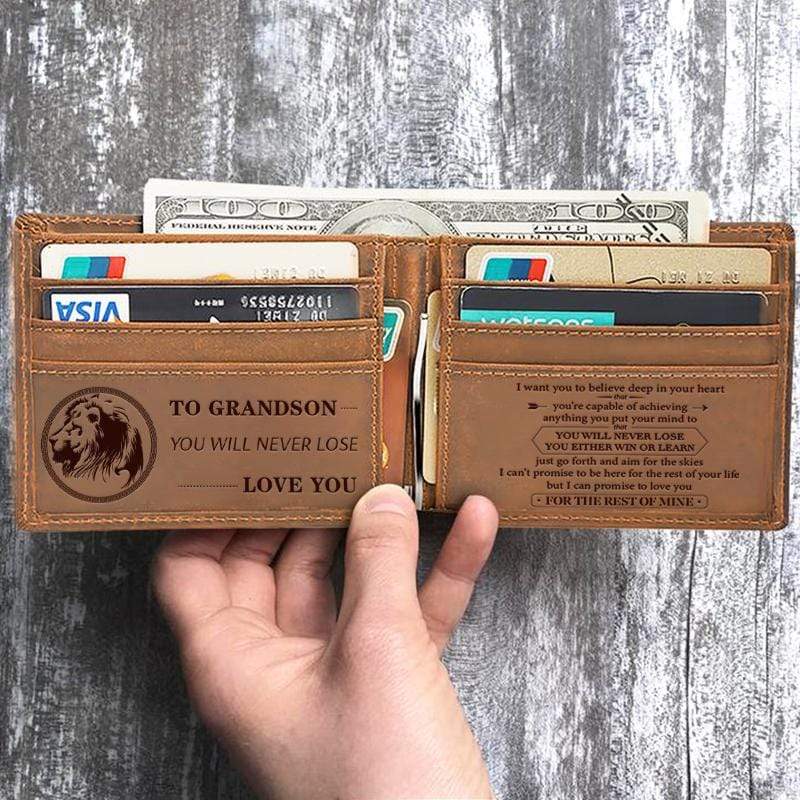 To My Grandson - Never Lose- Genuine Leather Wallet