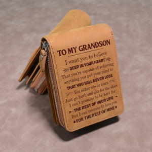 To My Grandson - Never Lose - Card Holder Zipper Wallet