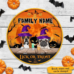 Lick Or Treat Dogs Welcome Halloween Personalized Wood Sign