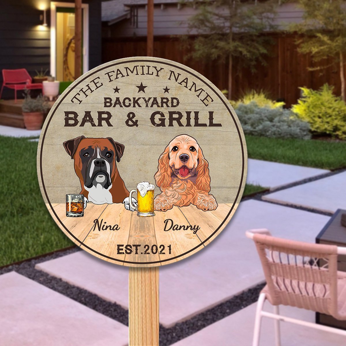 Customized Dog Backyard Bar & Grill Personalized Wood Sign