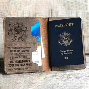 Dad To Son - Enjoy The Ride - Genuine Leather Passport Wallet