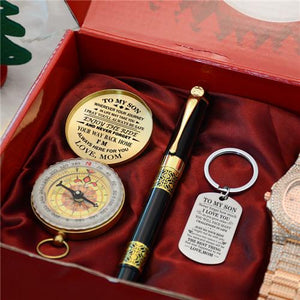 Mom To Son - Enjoy The Ride - Compass Keychain Watch Pen Gift Set