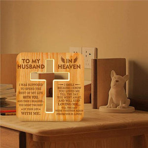 To My Husband In Heaven - Cross Wooden Lamp