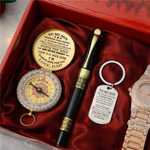 Dad To Son - Enjoy The Ride - Compass Keychain Watch Pen Gift Set