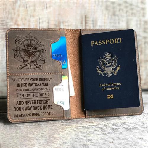 Mom To Son - Enjoy The Ride - Genuine Leather Passport Wallet