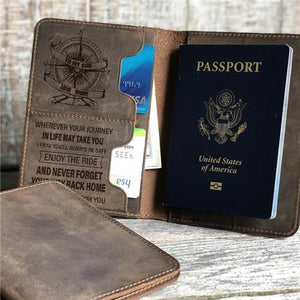 Mom To Son - Enjoy The Ride - Genuine Leather Passport Wallet