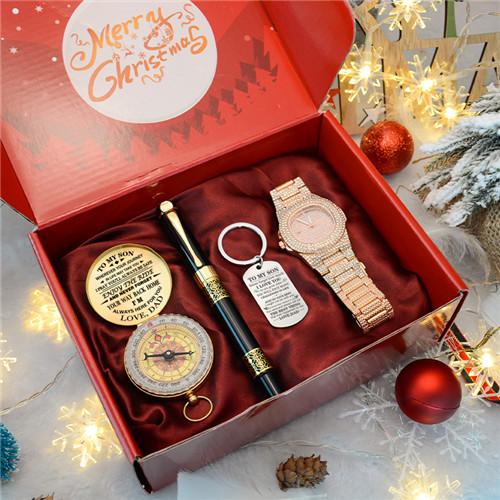Dad To Son - Enjoy The Ride - Compass Keychain Watch Pen Gift Set
