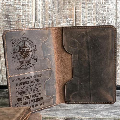 Mom To Son - Enjoy The Ride - Genuine Leather Passport Wallet
