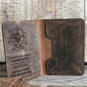 To My Grandson - Enjoy The Ride - Genuine Leather Passport Wallet