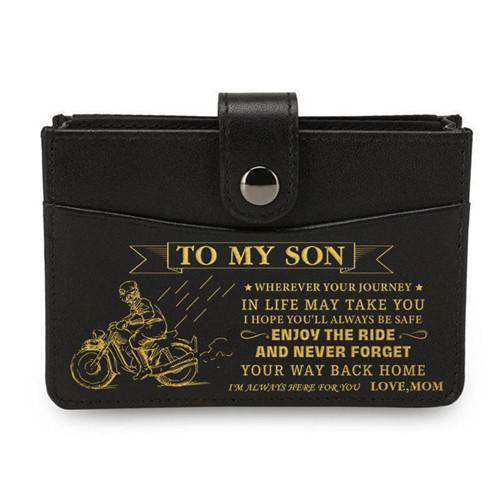 Mom To Son - Enjoy The Ride - RFID Blocking Genuine Leather Card Holder