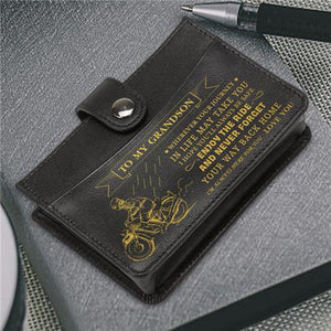 To My Grandson - Enjoy The Ride - RFID Blocking Genuine Leather Card Holder