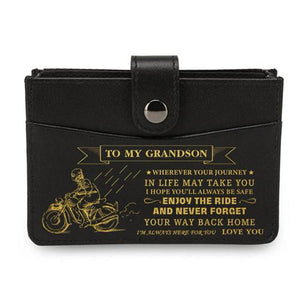 To My Grandson - Enjoy The Ride - RFID Blocking Genuine Leather Card Holder