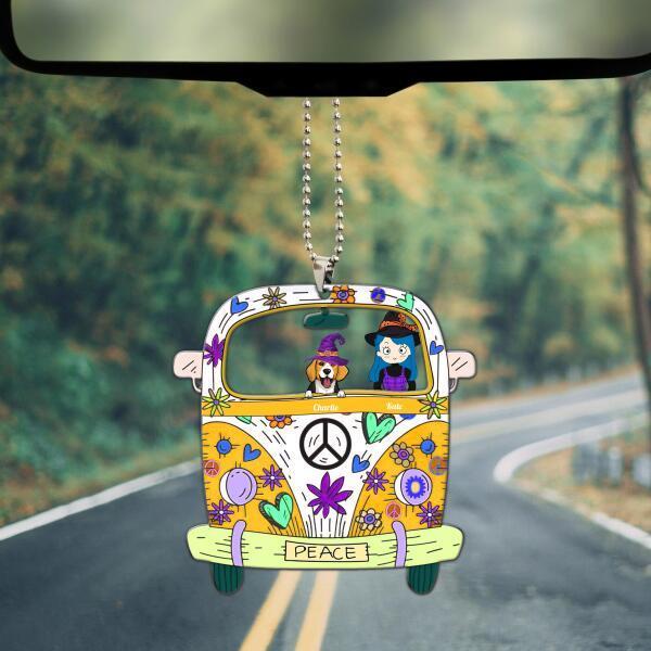 Girl Travel In Hippie Car With Dog Halloween Version Personalized Car Hanging
