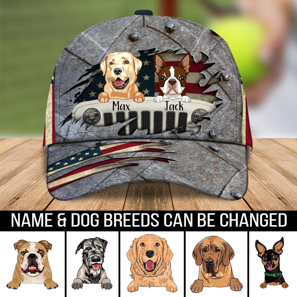 Customized Jeep Dog American Flag Personalized Cap