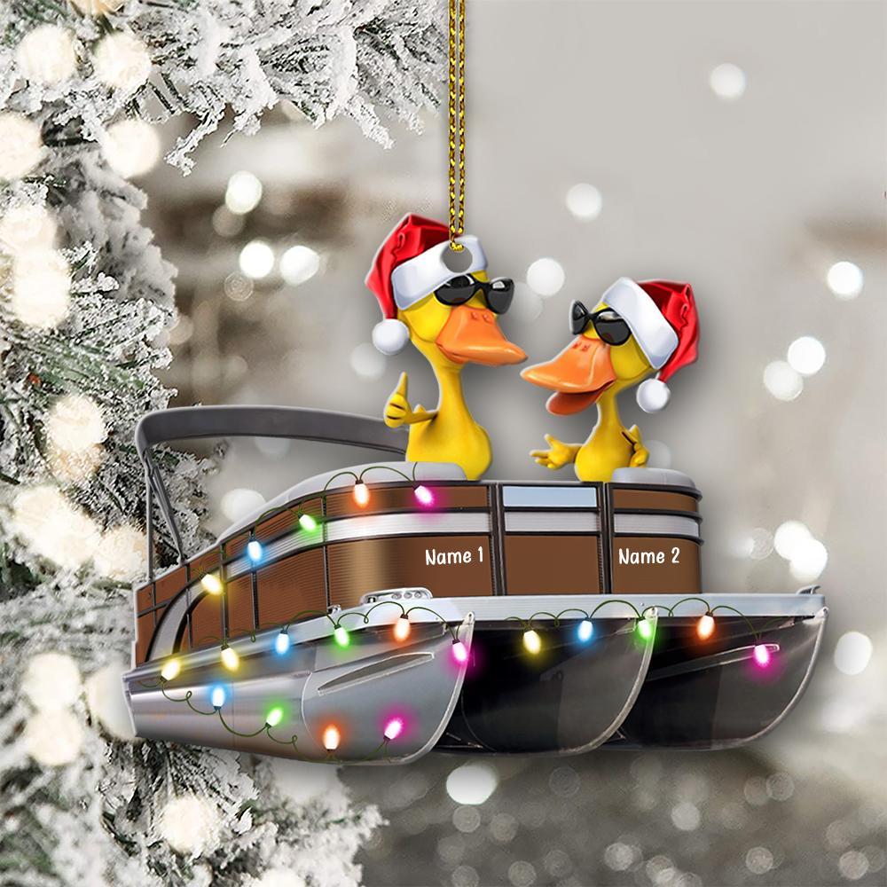 Funny Yellow Duckies In Pontoon Boat - Personalized Ornament - Christmas Gift For Pontoon Lovers
