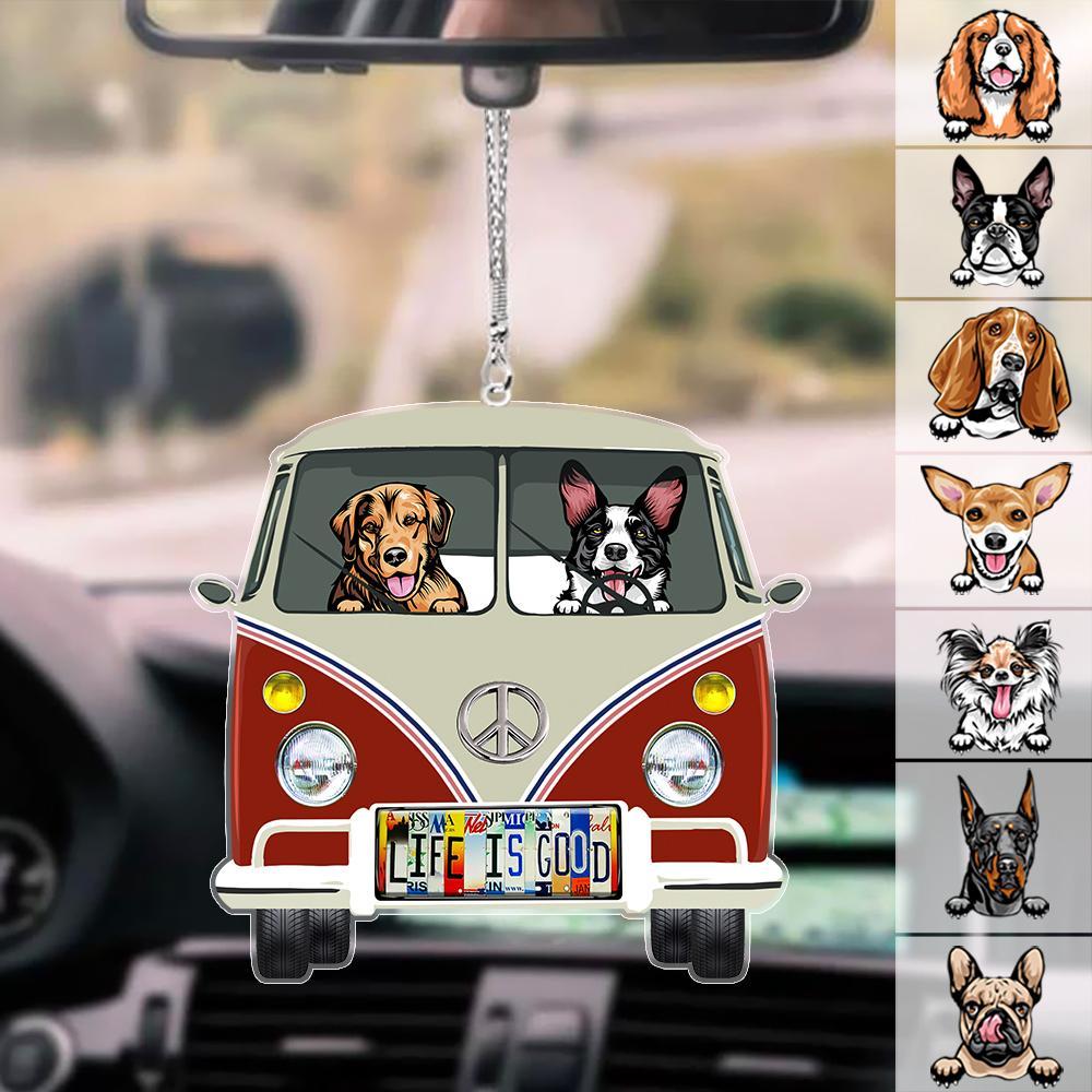 Personalized Custom Car Hanging Ornament, Dog Lover Gift, Upload Image/Custom Dog License Plate Hippie Camper Van Ornament