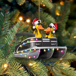 Funny Yellow Duckies In Pontoon Boat - Personalized Ornament - Christmas Gift For Pontoon Lovers